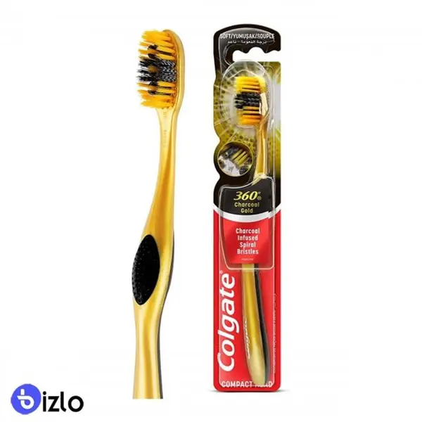 مسواک کلگیت مدل 360 Charcoal Gold سایز متوسط برس نرم