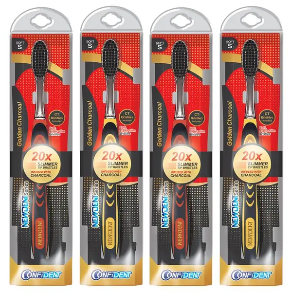 مسواک کانفیدنت مدل  Golden Charcoal با برس خیلی نرم مجموعه 4 عددی