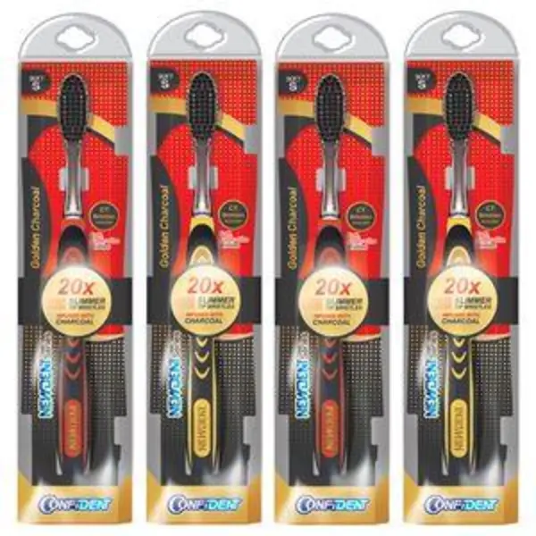 مسواک کانفیدنت مدل  Golden Charcoal با برس خیلی نرم مجموعه 4 عددی