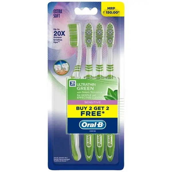 مسواک oral-b حاوی عصاره گیاه NEEM مخصوص دندان و لثه های حساس بسته 4 عددی