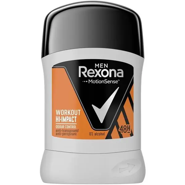 زیربغل رکسونا Rexonaمردانه با ماندگاری 48 ساعته بدون الکل مدل Workout Hi-impact