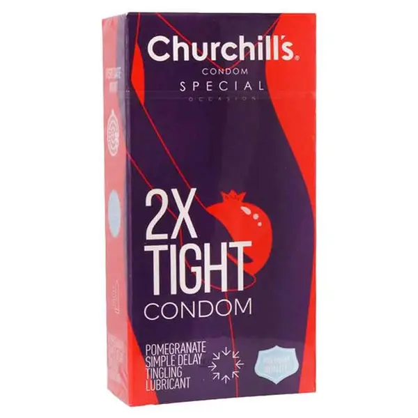کاندوم خاردار تحریک و تنگ کننده  تاخیری 12 عددی چرچیلز مدل 2X TIGHT CONDOM بسته 12 عددی