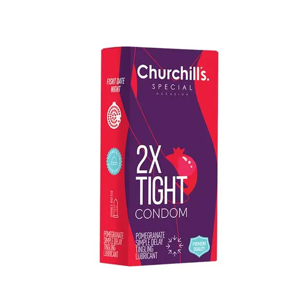 کاندوم خاردار تحریک و تنگ کننده  تاخیری 12 عددی چرچیلز مدل 2X TIGHT CONDOM بسته 12 عددی