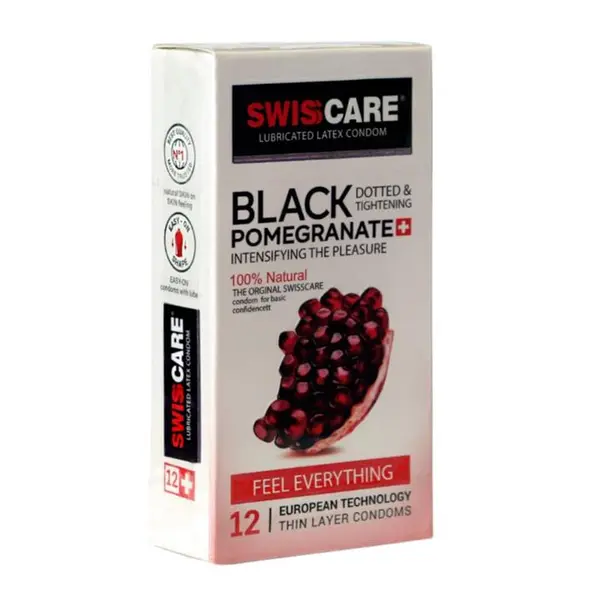 کاندوم سوئیس کر مدل BLACK POMEGRANATE بسته 12 عددی