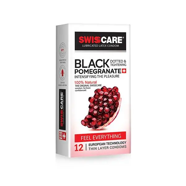 کاندوم سوئیس کر مدل BLACK POMEGRANATE بسته 12 عددی