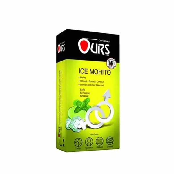 کاندوم اورز تاخیری، خاردار و شیاردار مدل Ours Ice Mohito (بسته 12عددی)