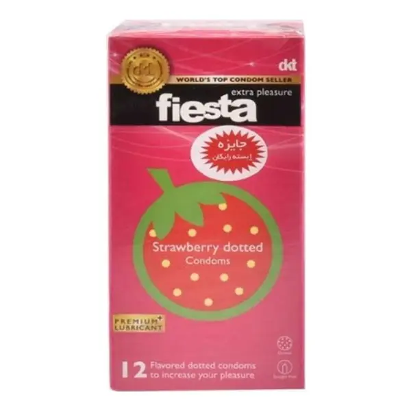 کاندوم خاردار فیستا مدل Strawberry Dotted بسته 12 عددی