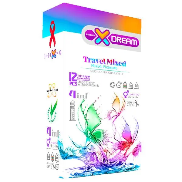 کاندوم لذت های گوناگون ایکس دریم XDREAM TRAVEL MIXED بسته 12 عددی