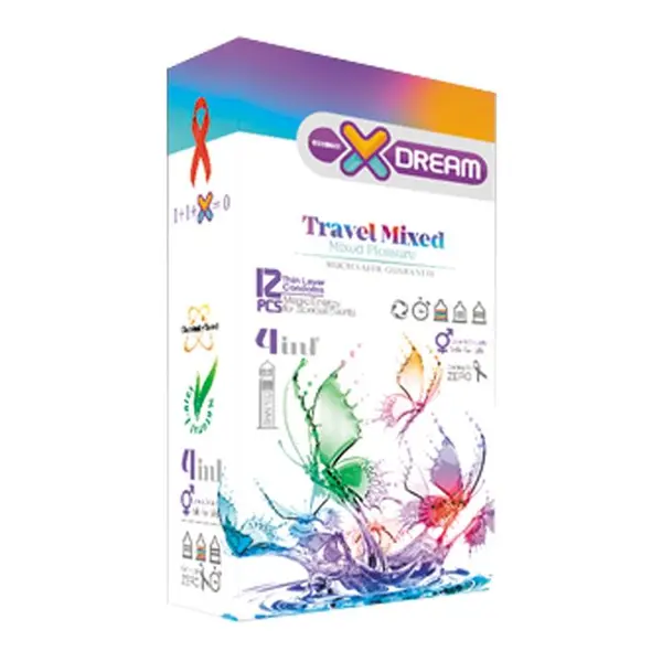 کاندوم لذت های گوناگون ایکس دریم XDREAM TRAVEL MIXED بسته 12 عددی