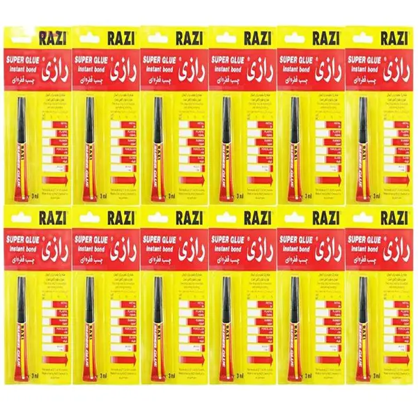 چسب قطره ای رازی مدل سوپر Glue حجم 3 میلی لیتر بسته 12 عددی