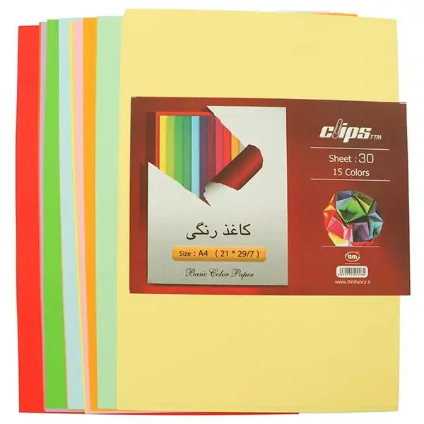 کاغذ رنگی A4 کلیپس مدل C-01 کد 156075 بسته 30 عددی