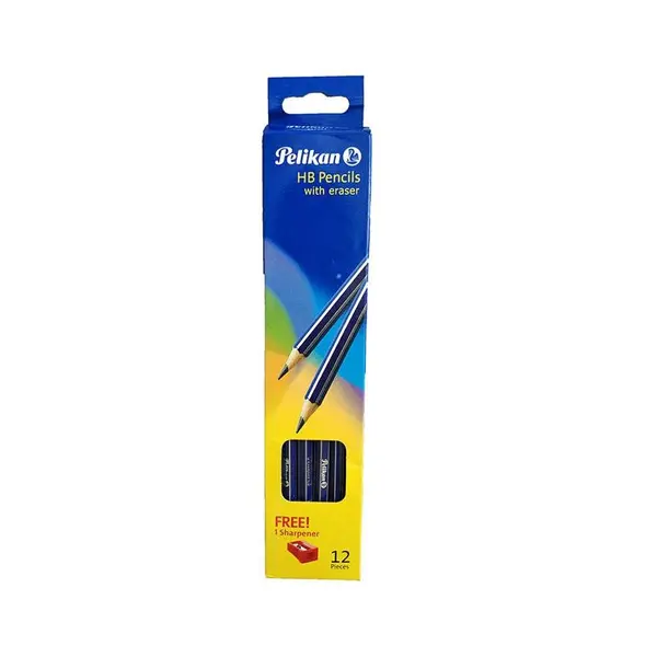 مداد مشکی پلیکان مدل HB with erasers بسته 12 عددی