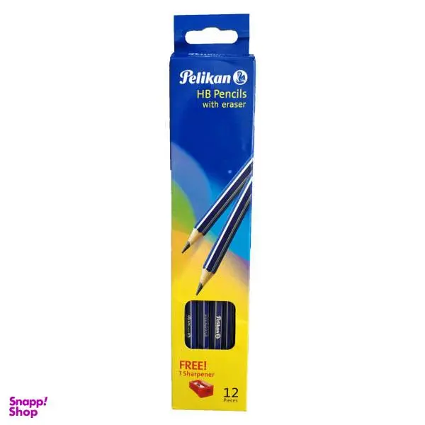مداد مشکی پلیکان مدل HB with erasers بسته 12 عددی