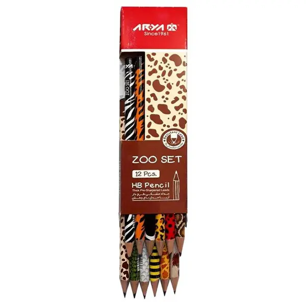 مداد مشکی آریا مدل ZOO SET کد L3035 بسته 12 عددی