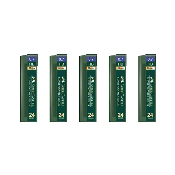 نوک مداد نوکی 0.7 میلی متری فابر کاستل مدل Super Polymer HB بسته پنج عددی