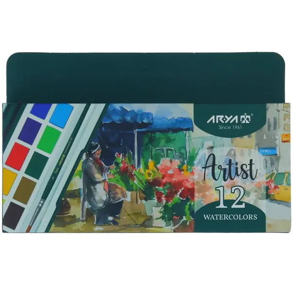 آبرنگ 12 رنگ آریا طرح گل - 2