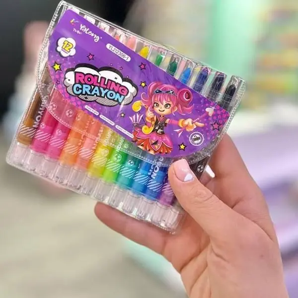 مداد شمعی 12 رنگ یالونگ مدل Rolling Crayon