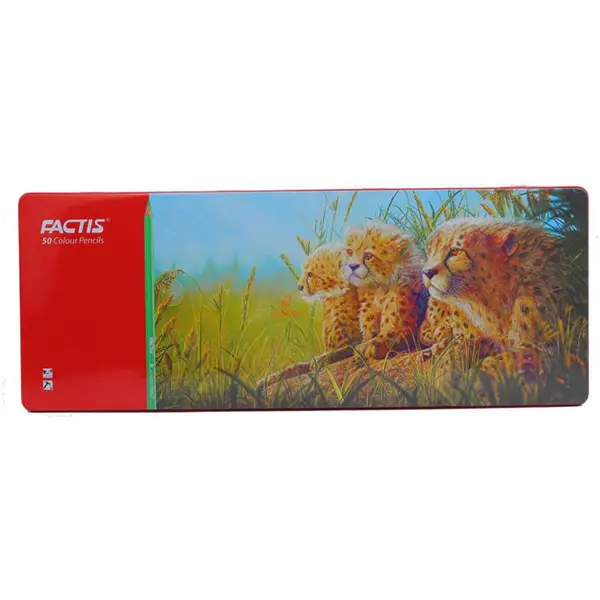 مداد رنگی 50 رنگ جعبه فلزی طرح بچه ببرها فکتیس FACTIS - 2