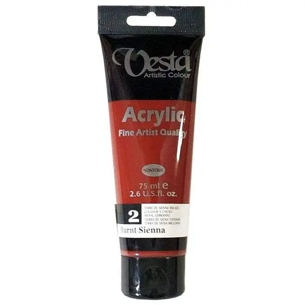 رنگ اکریلیک وستا مدل 02 Burnt Sienna حجم 75 میلی لیتر
