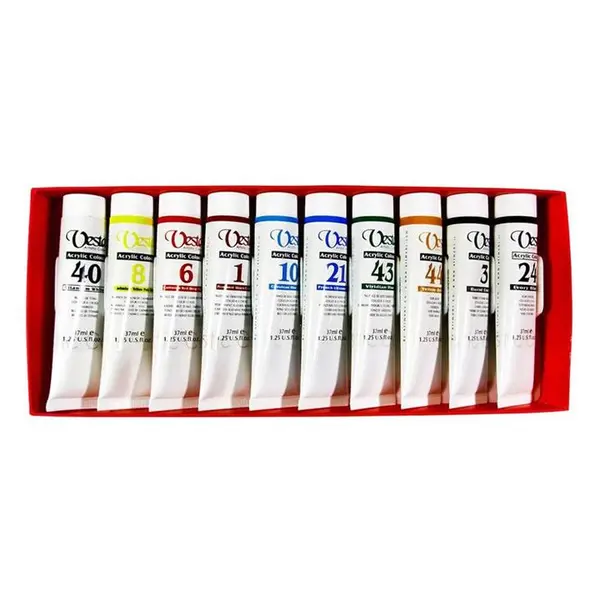 رنگ اکریلیک 10 رنگ وستا حجم 37 میلی لیتر