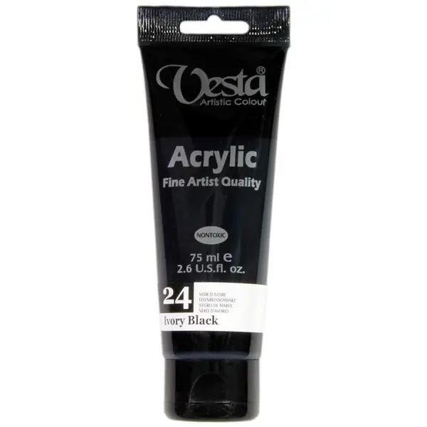 رنگ اکریلیک وستا مدل 24 Ivory Black حجم 75 میلی لیتر