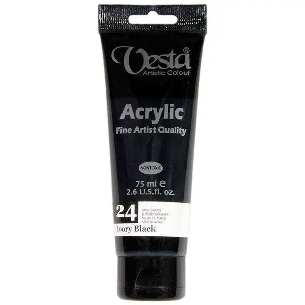 رنگ اکریلیک وستا مدل 24 Ivory Black حجم 75 میلی لیتر