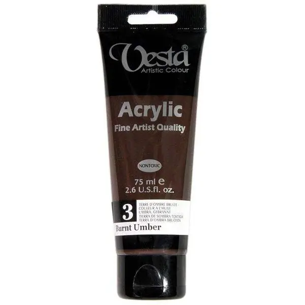 رنگ اکریلیک وستا قهوه ای مدل ۳ حجم ۷۵ میلی لیتر Burnt Umber