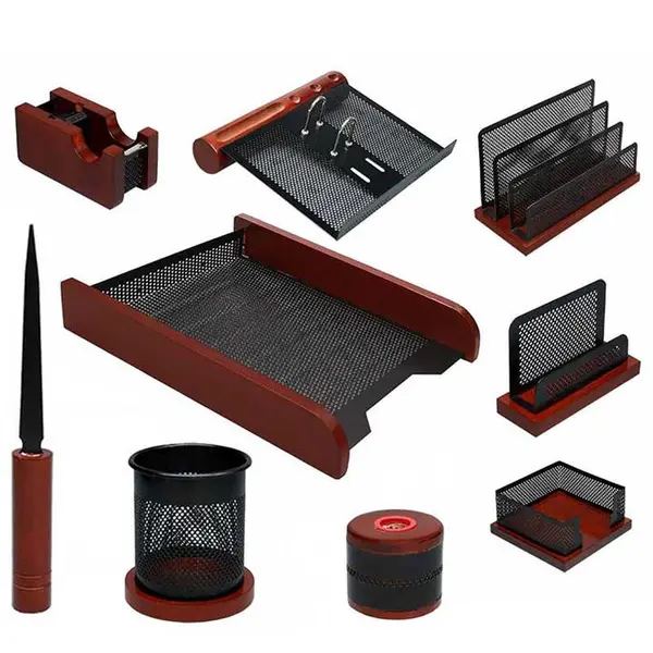 ست رومیزی شهاب تحریر مدل 9 تکه چوب و فلز با کازیه کد 09A