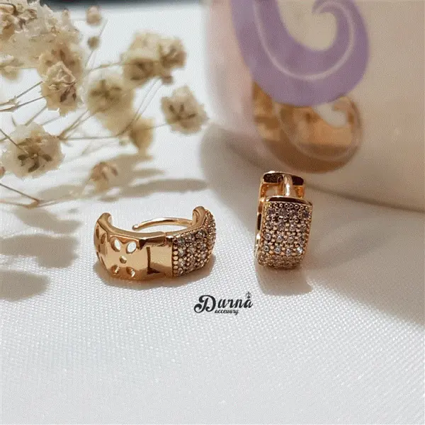 گوشواره حلقه ای مینیمال نگین دار ژوپینگ