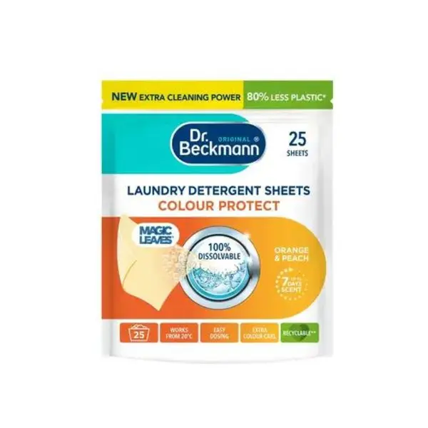 دستمال شستشو لباس انگلیسی دکتر بکمن Dr. Beckmann Laundry Detergent با رایحه پرتقال بسته 25 عددی