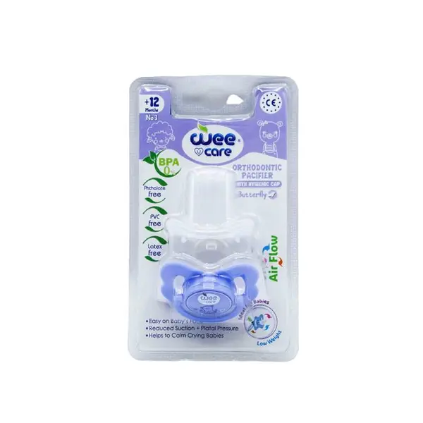 پستانک ارتودنسی وی کر مدل دربدار دسته دار مات چاپدار پروانه ای سایز 6-12 ماه کد P125