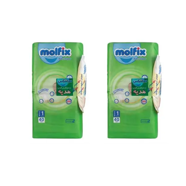 پوشک کودک مولفیکس مدل چسبی سایز 1 دو بسته 40 عددی به همراه دستمال مرطوب - 3