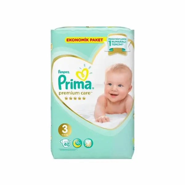 پوشک اونتاژ پریما ترک سایز 3 بسته 62 عددی طرح جدید - 3