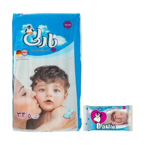 پوشک بارلی سایز 5 بسته 34 عددی به همراه دستمال مرطوب - 6