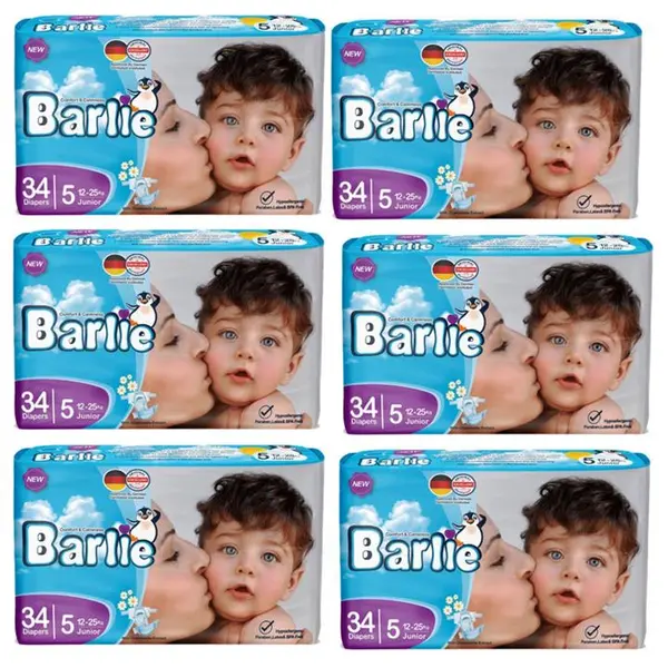 پوشک بارلی سایز 5 بسته 34 عددی به همراه دستمال مرطوب - 2