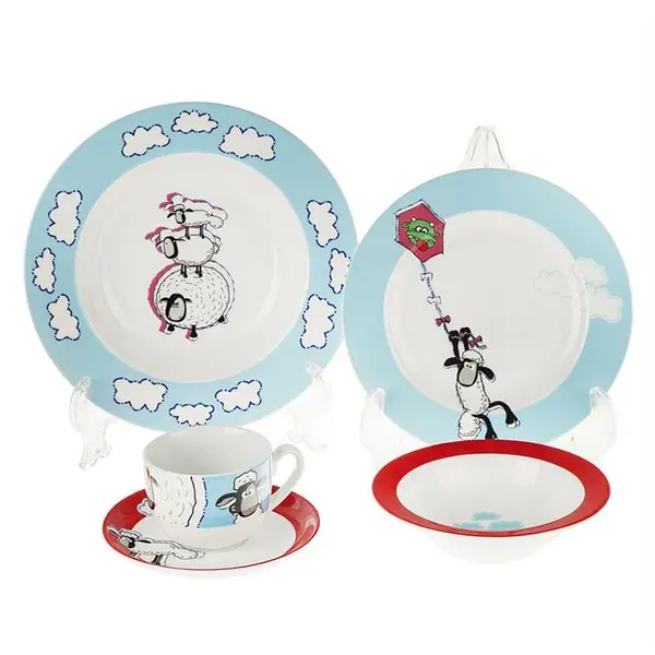 سرویس غذا خوری 5 پارچه کودک چینی زرین ایران سری ایتالیا اف مدل Shaun The Sheep درجه یک - 3
