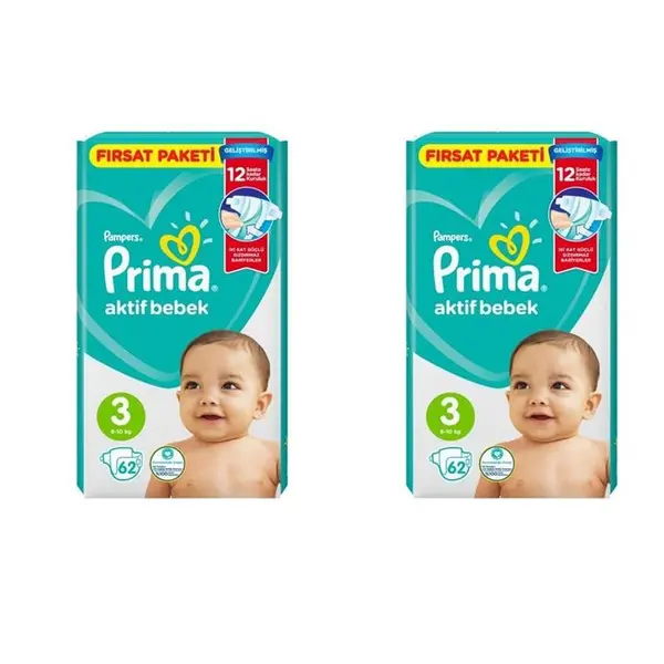 پوشک پریما مدل Aktif bebek سایز 3 بسته 62 عددی مجموعه 2 عددی - 2