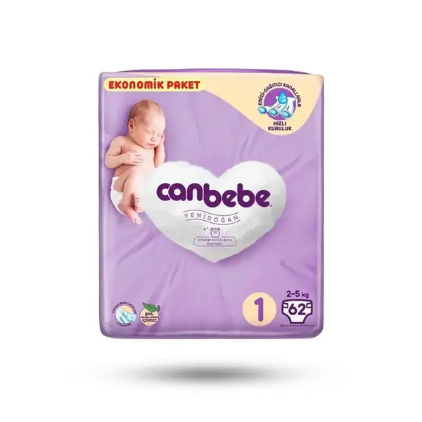 پوشک جان به به (Canbebe) سایز ۱ بسته 62 عددی یاسی - 6