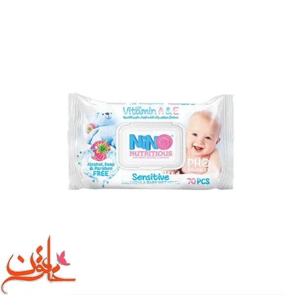 دستمال مرطوب کودک حاوی کالاندولای میوه ای 70 برگی درب دار نینو - 3