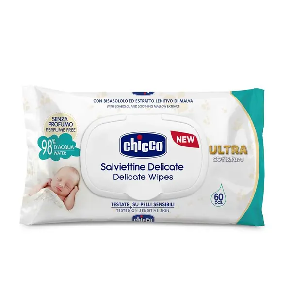 دستمال مرطوب کودک چیکو Chicco حاوی عصاره گل ختمی و بیسابولول بسته ۶۰ عددی - 6