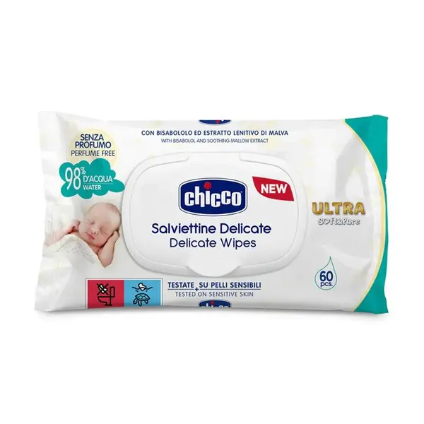 دستمال مرطوب کودک چیکو Chicco حاوی عصاره گل ختمی و بیسابولول بسته ۶۰ عددی - 3