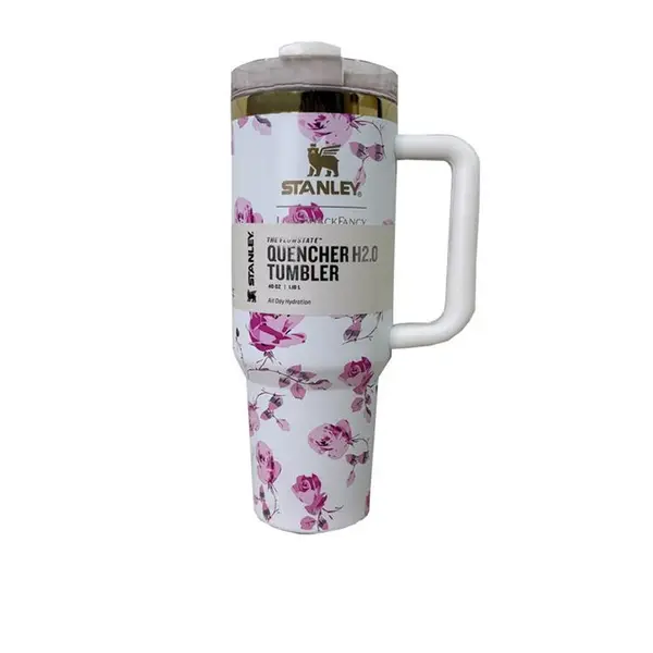 تراول ماگ استنلی مدل دسته دار گل دار کد QUENCHER H20 TUMBLER گنجایش 1.180 لیتر - 2