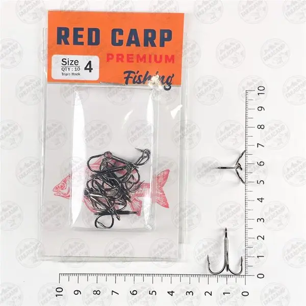 قلاب ماهیگیری سه شاخ RedCarp تایوان سایز ۴ بسته ۱۰ عددی - 2