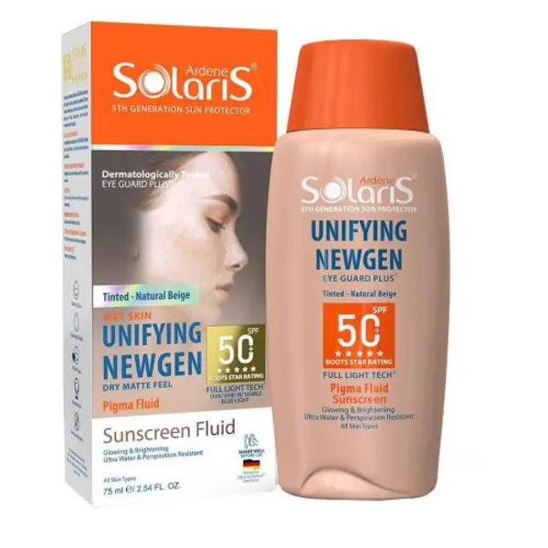 آردن سولاریس فلوئید ضدآفتاب و روشن کننده پوست رنگی بژ طبیعی 75 میل UNIFYING NEWGEN spf 50 - 6