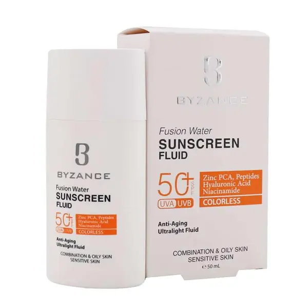 کرم ضد آفتاب فیوژن واتر بی رنگ BYZANCE بیزانس 50میل SPF50 کد 91928 - 2