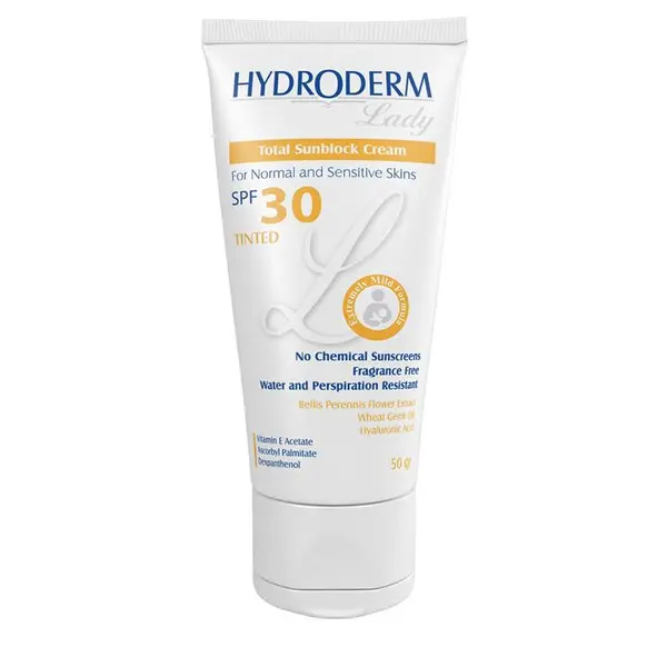 کرم ضد آفتاب رنگی هیدرودرم مدل Normal & Sensitive skins SPF30 وزن 50 گرم - رنگ طبیعی - 4