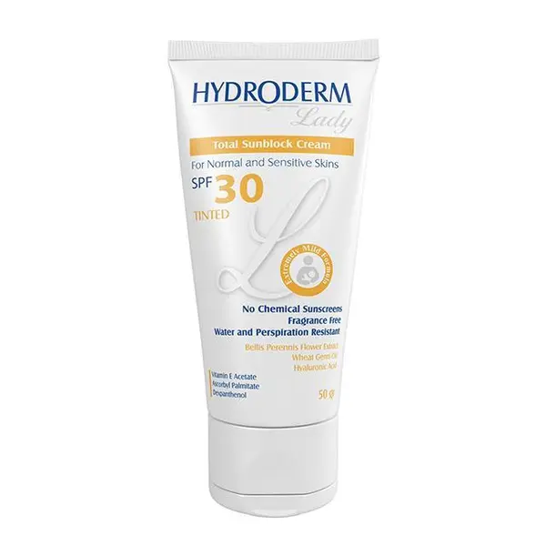 کرم ضد آفتاب رنگی هیدرودرم مدل Normal & Sensitive skins SPF30 وزن 50 گرم - رنگ طبیعی - 5