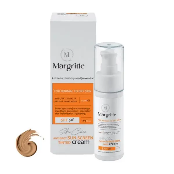 کرم ضد آفتاب رنگی مارگریت SPF 50 مدل01 محافظ UVA ،UVB، روشن کننده مناسب پوست های نرمال تا خشک حجم 50میلی لیتر - 2