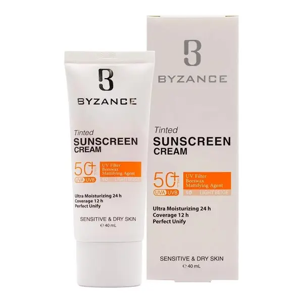 فلوئید ضد آفتاب بیزانس رنگی SPF50 پوست خشک وحساس بژ روشن 10 40 میل - 2