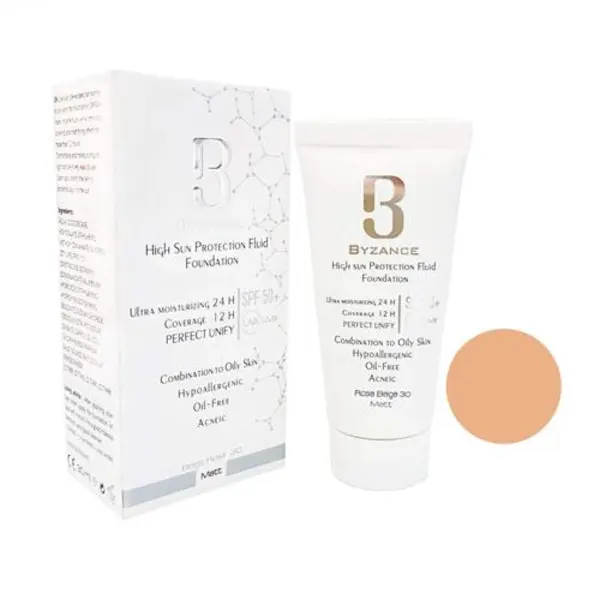 فلوئید ضد آفتاب رنگی SPF50 بیزانس مناسب پوست خشک و حساس حجم 30 میل-شماره 30 (رز بژ) - 3